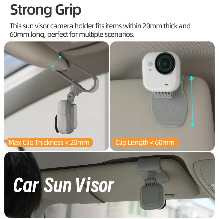 For Insta360 GO Ultra Sunnylife Magnetic Car Sun Visor Mount Action Camera Holder 360 Rotating 180 Tilt Sun Visor Holder (Grey) - Image 11