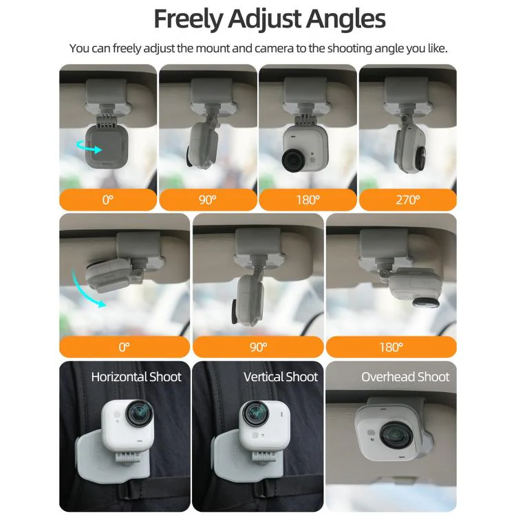 For Insta360 GO Ultra Sunnylife Magnetic Car Sun Visor Mount Action Camera Holder 360 Rotating 180 Tilt Sun Visor Holder (Grey) - Image 5