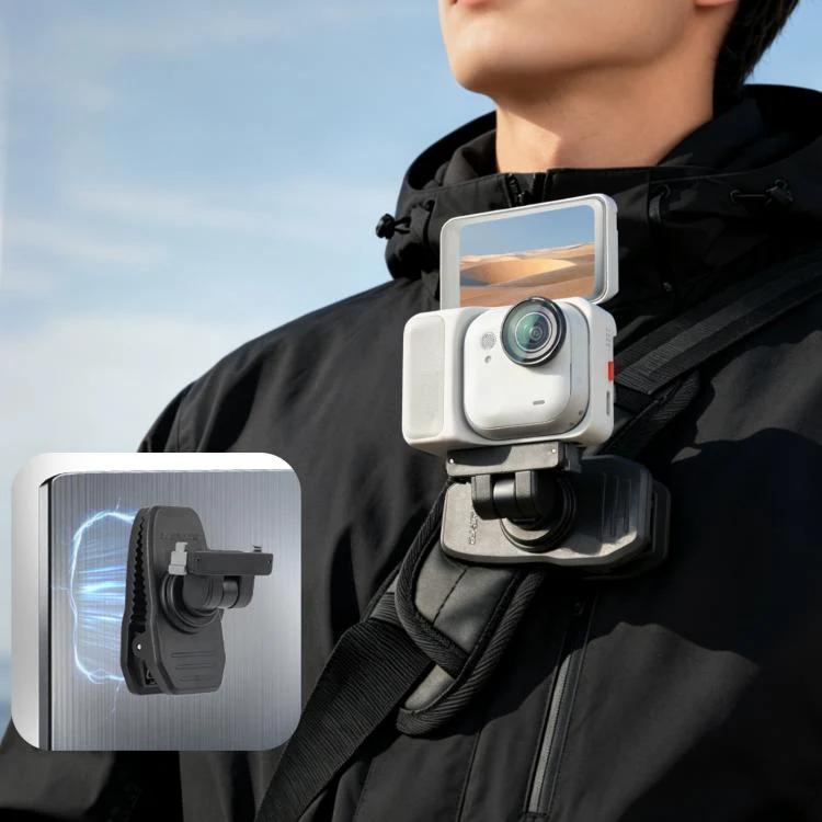 For Insta360 GO Ultra Sunnylife Magnetic Quick-Release Backpack Clip Action Camera Clamp Vertical-Horizontal Mount (Black)