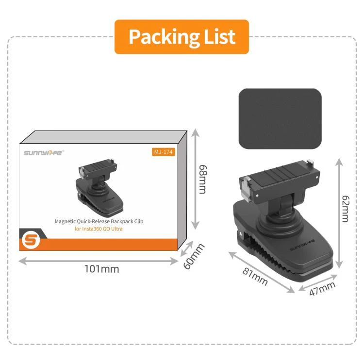For Insta360 GO Ultra Sunnylife Magnetic Quick-Release Backpack Clip Action Camera Clamp Vertical-Horizontal Mount (Black) - Image 16
