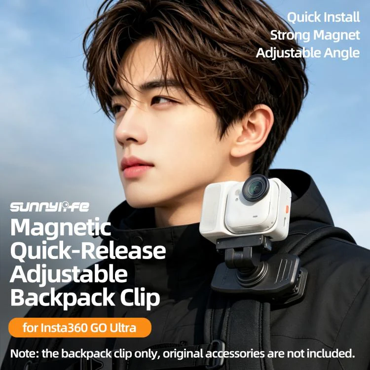 For Insta360 GO Ultra Sunnylife Magnetic Quick-Release Backpack Clip Action Camera Clamp Vertical-Horizontal Mount (Black) - Image 3