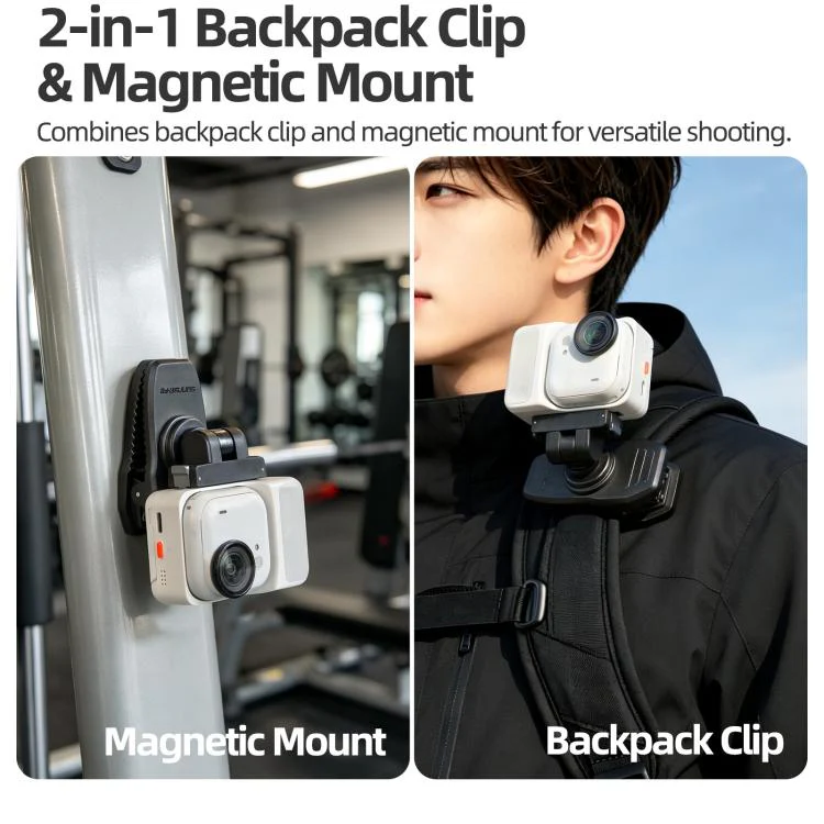 For Insta360 GO Ultra Sunnylife Magnetic Quick-Release Backpack Clip Action Camera Clamp Vertical-Horizontal Mount (Black) - Image 4