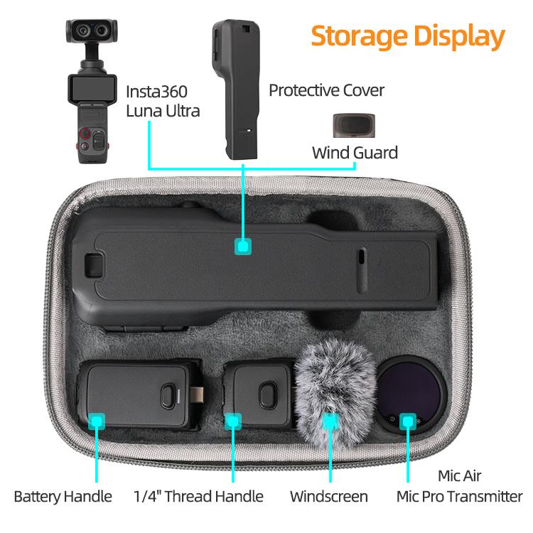 For Insta360 Luna Ultra Sunnylife Mini Carrying Case Handbag Creator Combo Bag (Dark Gray) - Image 4