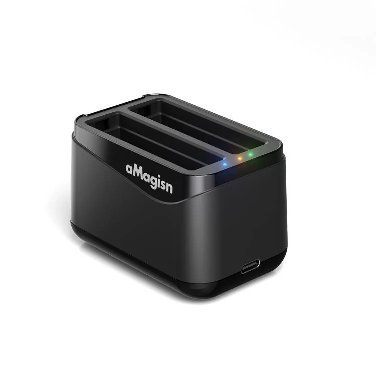 For Insta360 X4 Air AMagisn Dual Battery Charging Dock Rapid Fast Charger Station For 2 Batteries Simultaneously With LED Indicator(Black)