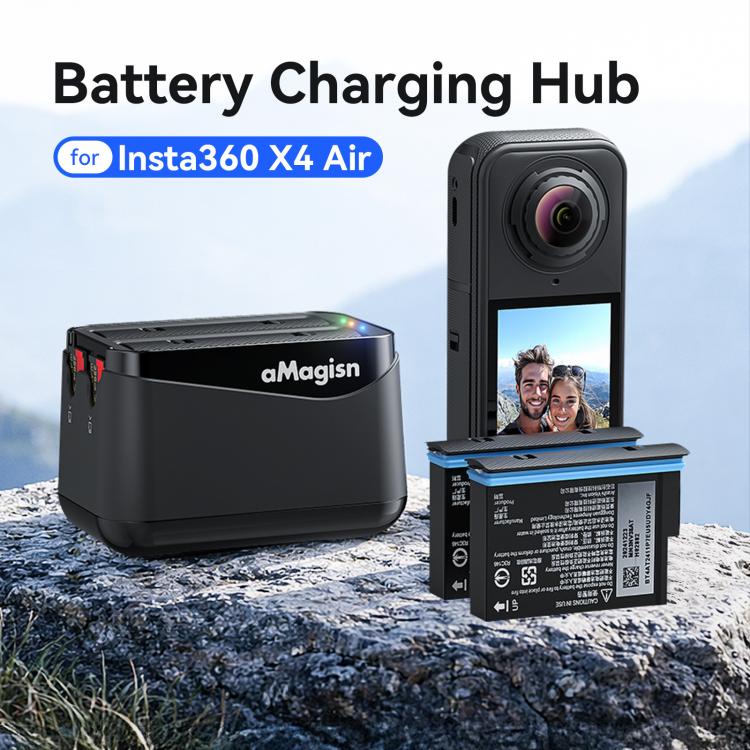 For Insta360 X4 Air AMagisn Dual Battery Charging Dock Rapid Fast Charger Station For 2 Batteries Simultaneously With LED Indicator(Black) - Image 2
