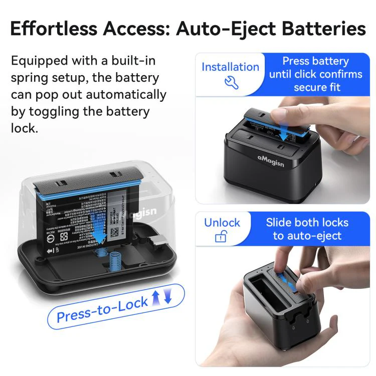 For Insta360 X4 Air AMagisn Dual Battery Charging Dock Rapid Fast Charger Station For 2 Batteries Simultaneously With LED Indicator(Black) - Image 7