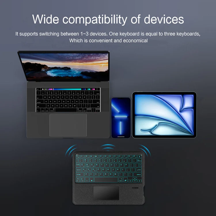 For iPad 10.9 2022 Intelligent Detachable Touch Bluetooth Keyboard Leather Tablet Case with Backlight/Pen Slot(Black) - Image 7