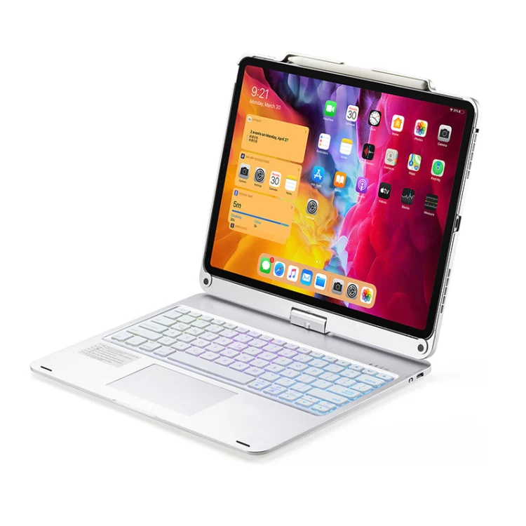 For iPad Pro 12.9 Inch 2022/2021/2020/2018 Tablet Bluetooth Touch Keyboard With Backlight 360 Degree Rotation(Silver) - Image 3