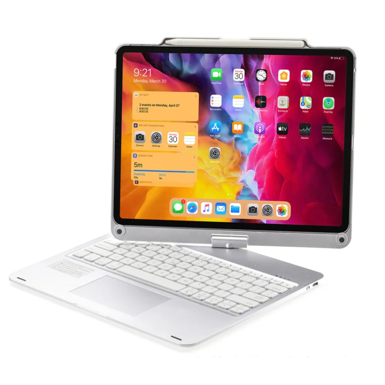 For iPad Pro 12.9 Inch 2022/2021/2020/2018 Tablet Bluetooth Touch Keyboard With Backlight 360 Degree Rotation(Silver) - Image 4