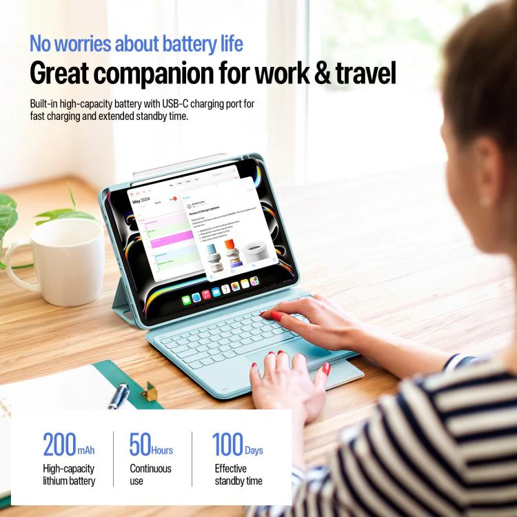 For iPad Pro 13 2025 / 2024 DUX DUCIS YK Series Magnetic Wireless Keyboard Vegan Leather Tablet Case(Blue) - Image 7