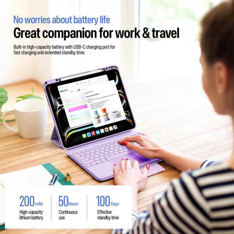 For iPad Pro 13 2025 / 2024 DUX DUCIS YK Series Magnetic Wireless Keyboard Vegan Leather Tablet Case(Purple) - Image 7