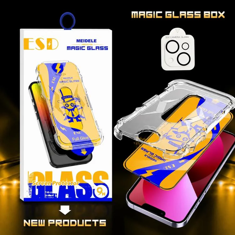 For iPhone 14 / 13 10pcs MEIDELE Easy Install Dust-proof Box HD Tempered Glass Film with Lens Film - Image 2