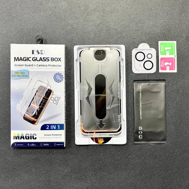 For iPhone 14 / 13 5pcs Easy Install Dust-proof Box 360 Privacy Tempered Glass Film with Lens Film - Image 6