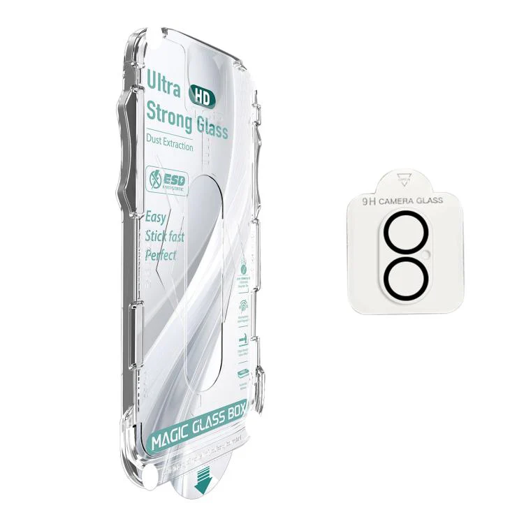 For iPhone 16 10pcs USG Easy Install Dust-proof Box HD Edge-to-Edge Tempered Glass Film with Lens Film - Image 2