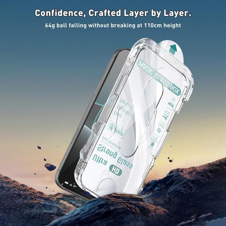 For iPhone 16 10pcs USG Easy Install Dust-proof Box HD Edge-to-Edge Tempered Glass Film with Lens Film - Image 4