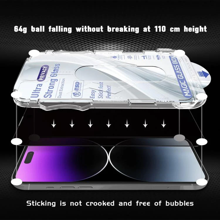 For iPhone 16 10pcs USG Easy Install Dust-proof Box Privacy Edge-to-Edge Tempered Glass Film with Lens Film - Image 8