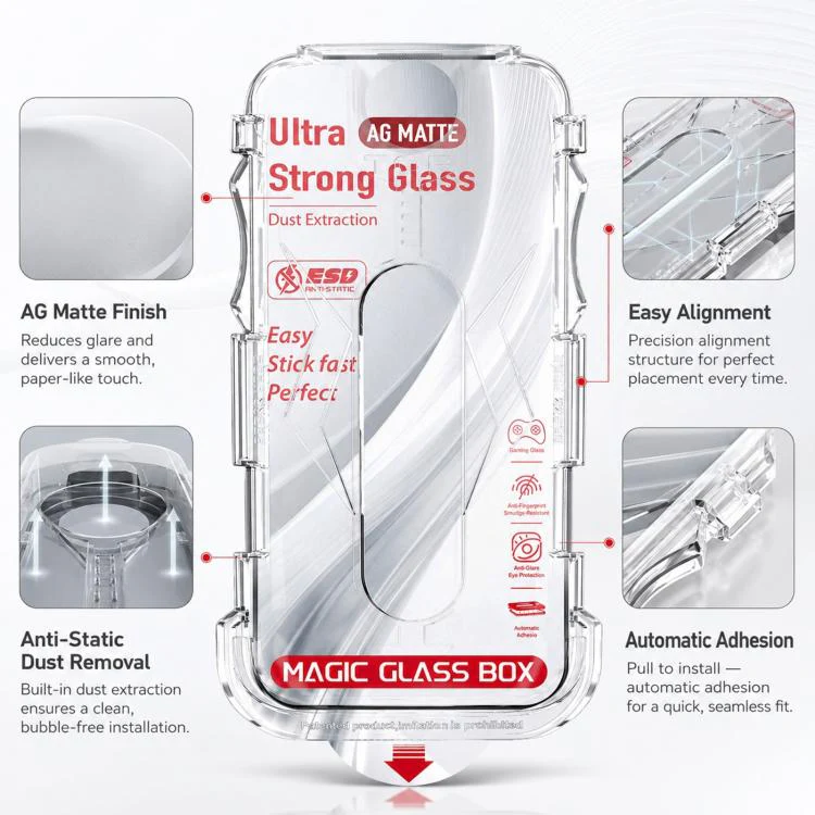 For iPhone 16 / 15 10pcs Easy Install Dust-proof Box Frosted Tempered Glass Film - Image 2