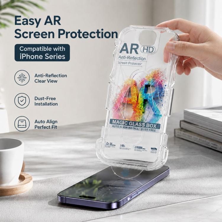 For iPhone 16 / 15 5pcs Easy Install Dust-proof Box AR HD Tempered Glass Film - Image 5