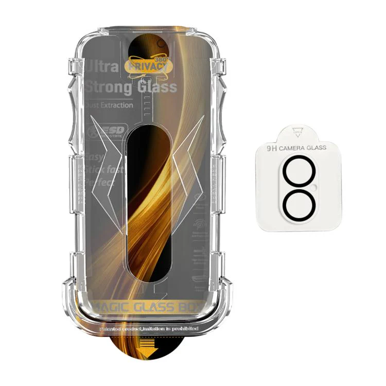 For iPhone 16 5pcs Easy Install Dust-proof Box 360 Privacy Tempered Glass Film with Lens Film - Image 2