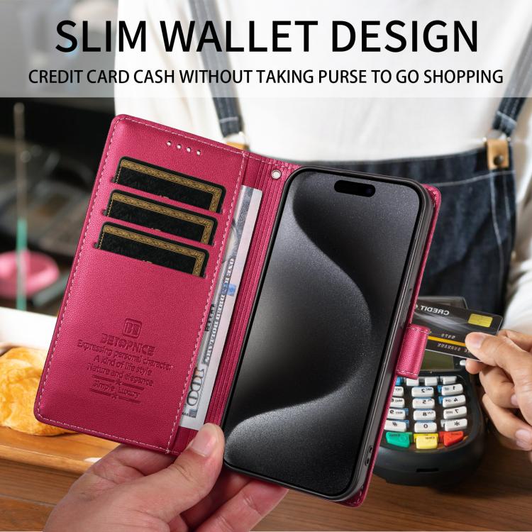 For iPhone 17 BETOPNICE Pearlescent RFID Vegan Leather Phone Case with Strap(Red) - Image 3