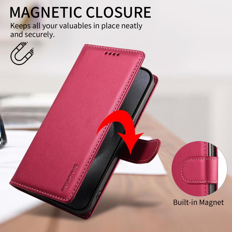 For iPhone 17 BETOPNICE Pearlescent RFID Vegan Leather Phone Case with Strap(Red) - Image 4