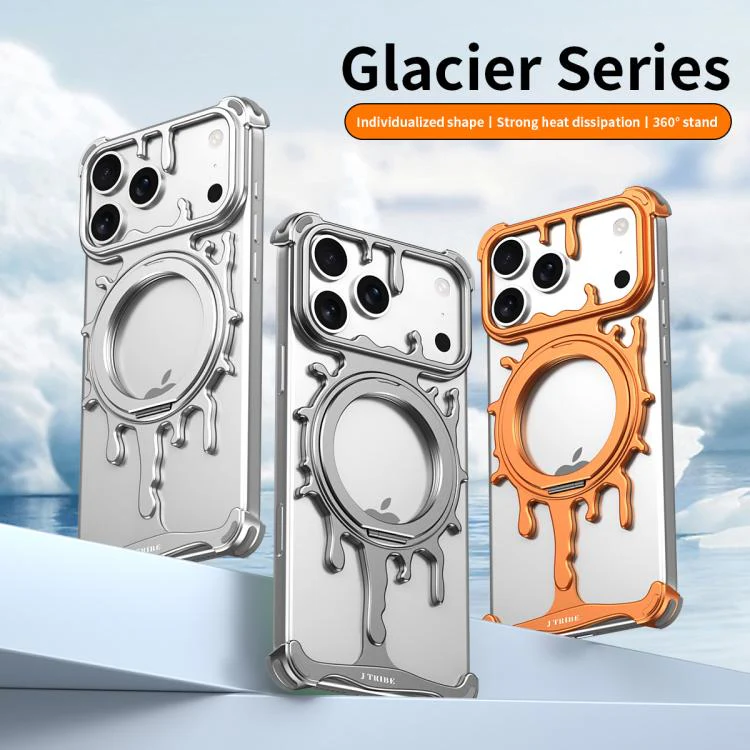 For iPhone 17 J TRIBE Glacier Series Cooling 360-Degree Rotating Holder Magnetic Phone Case(Grey) - Image 2