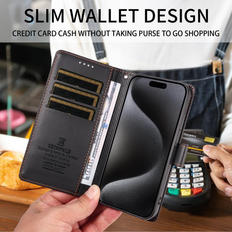 For iPhone 17 Pro Max BETOPNICE Pearlescent RFID Vegan Leather Phone Case with Strap(Black) - Image 3