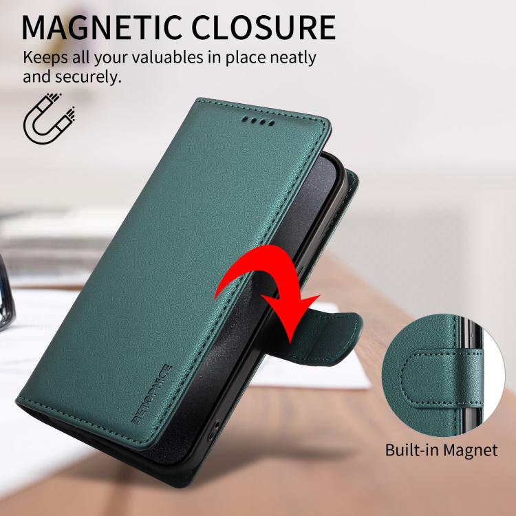 For iPhone 17 Pro Max BETOPNICE Pearlescent RFID Vegan Leather Phone Case with Strap(Green) - Image 4
