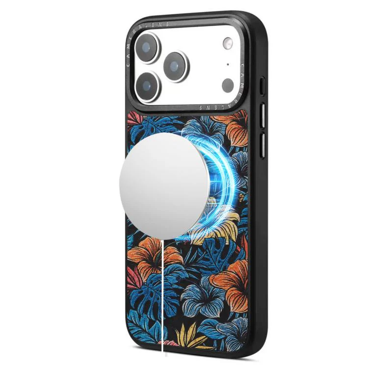 For iPhone 17 Pro Max Denior A28 Ethnic Embroider Pattern Style Magnetic Phone Case(Black)