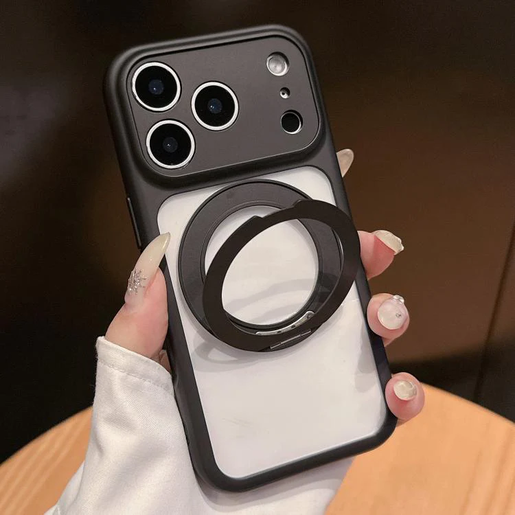 For iPhone 17 Pro Max Dopamine Rotation Pivot Holder Phone Case(Black)