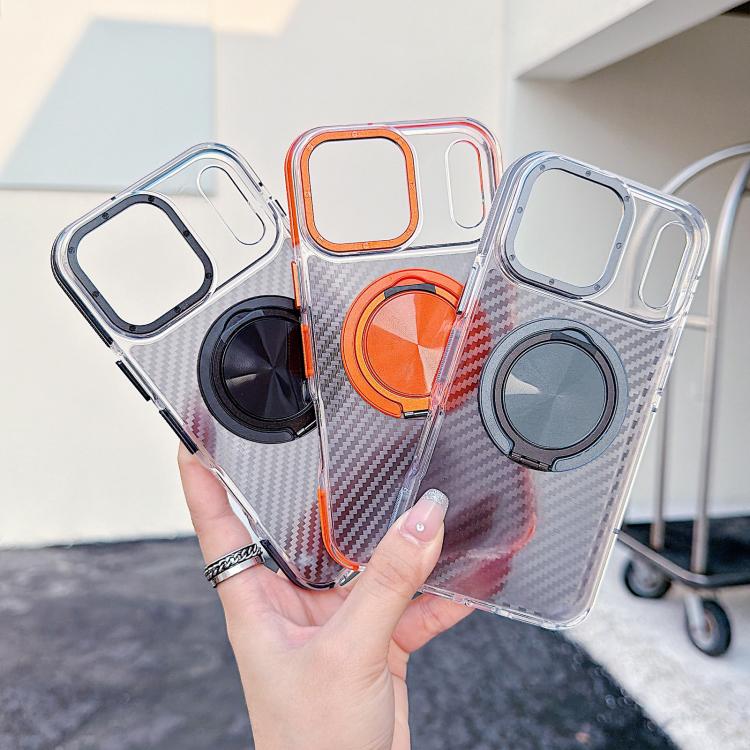 For iPhone 17 Pro Max Dual-Color Carbon Fiber Texture Rotation Holder Magnetic Phone Case(Black) - Image 2