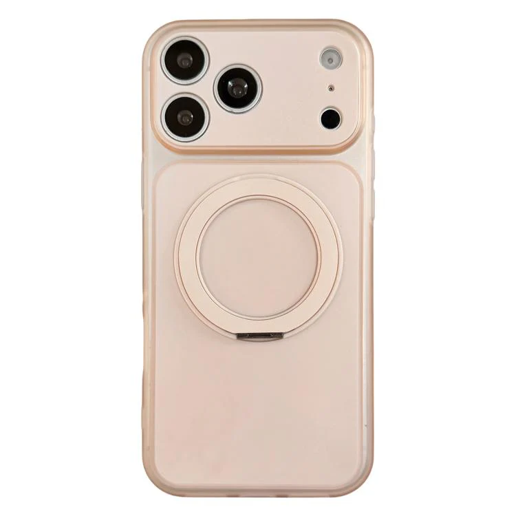 For iPhone 17 Pro Max Skin Feel Frosted Liquid Silicone 360 Rotating Holder Magnetic Phone Case(Pink)