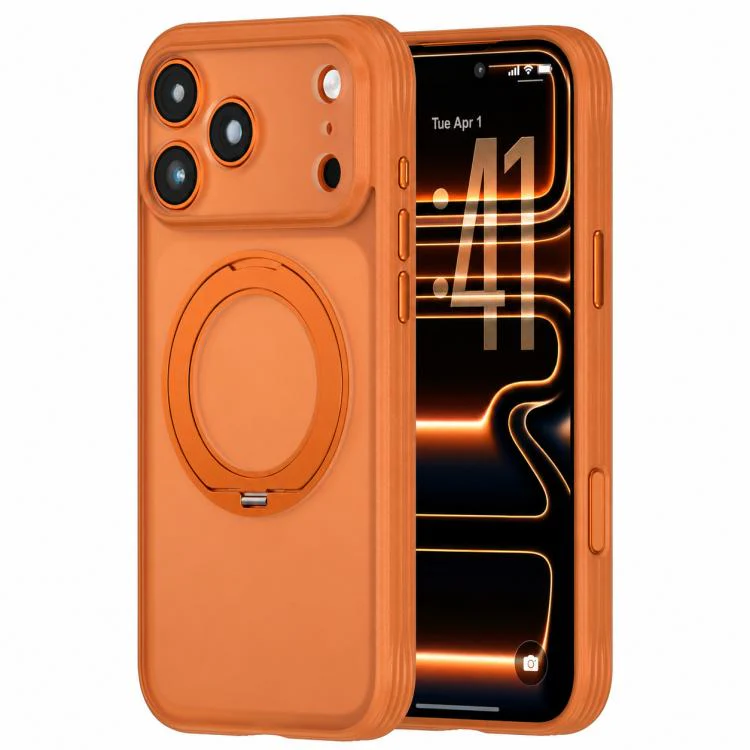 For iPhone 17 Pro Max Textured Non-slip Shockproof Magnetic Phone Case with Holder(Orange)