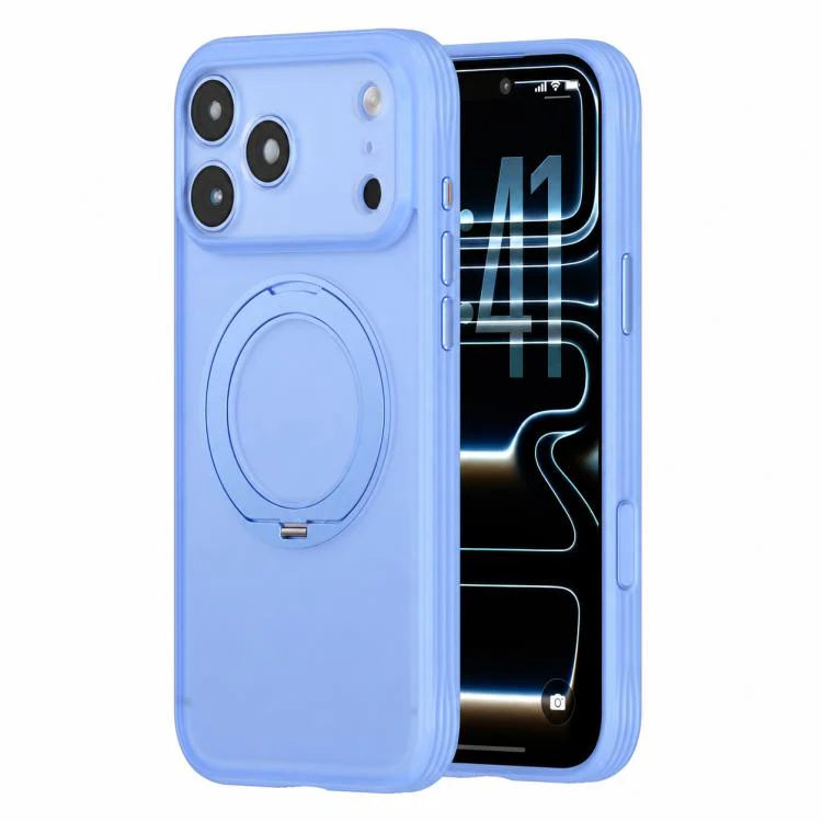 For iPhone 17 Pro Max Textured Non-slip Shockproof Magnetic Phone Case with Holder(Sky Blue)