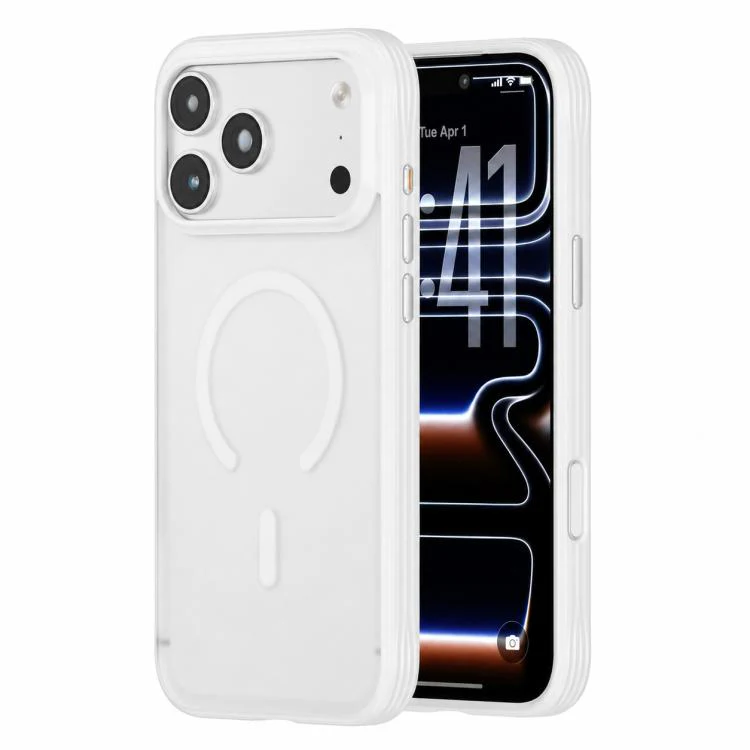 For iPhone 17 Pro Max Textured Non-slip Shockproof Magnetic Phone Case(White)