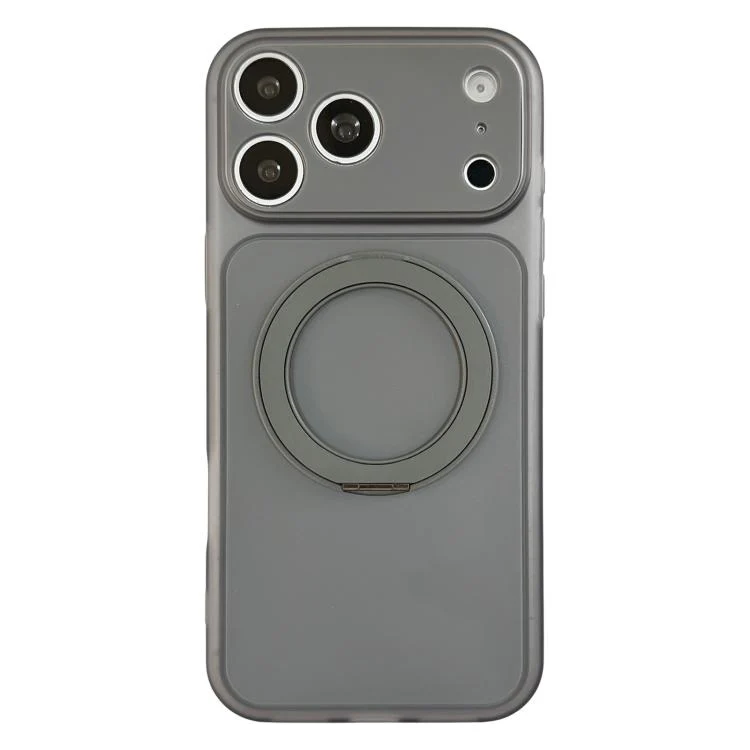 For iPhone 17 Pro Skin Feel Frosted Liquid Silicone 360 Rotating Holder Magnetic Phone Case(Gray)