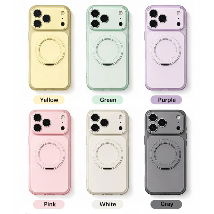 For iPhone 17 Pro Skin Feel Frosted Liquid Silicone 360 Rotating Holder Magnetic Phone Case(Yellow) - Image 2