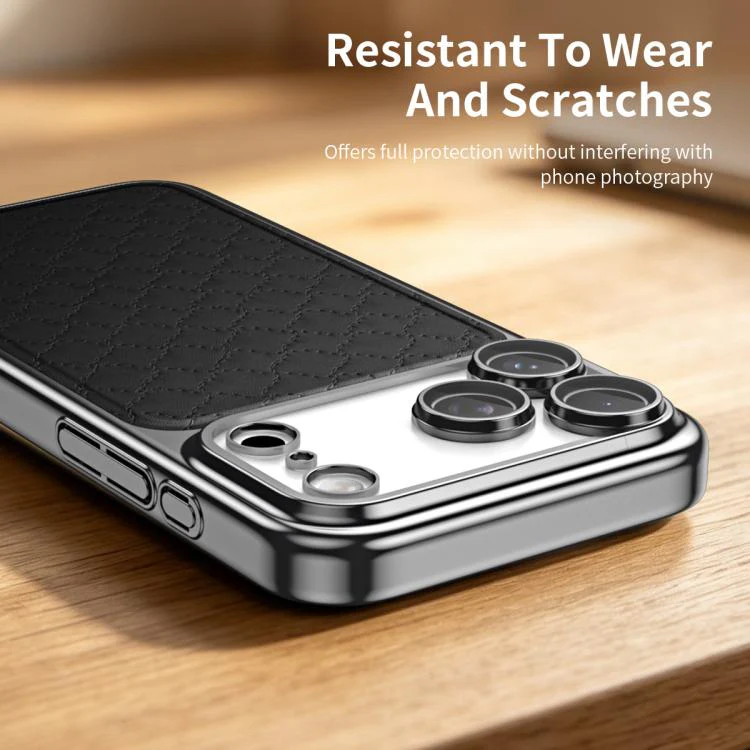 For iPhone 17 Rhombus Texture Magnetic Vegan Leather Phone Case(Black) - Image 3