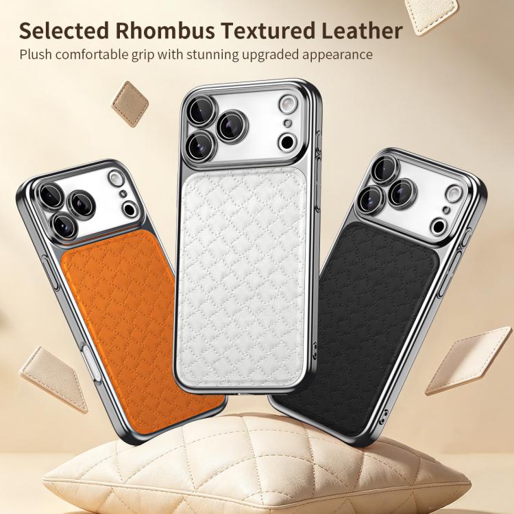For iPhone 17 Rhombus Texture Magnetic Vegan Leather Phone Case(Orange) - Image 2