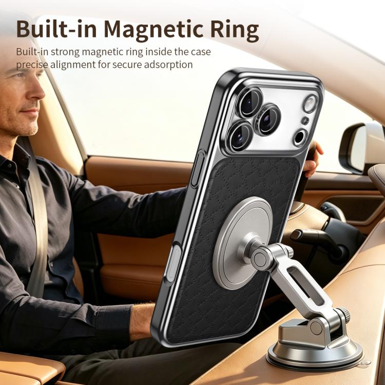 For iPhone 17 Rhombus Texture Magnetic Vegan Leather Phone Case(White) - Image 6