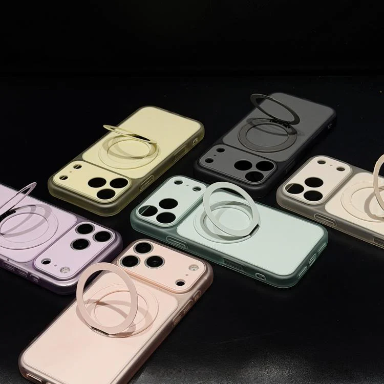 For iPhone 17 Skin Feel Frosted Liquid Silicone 360 Rotating Holder Magnetic Phone Case(Yellow) - Image 3