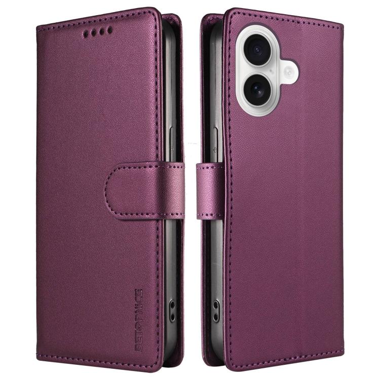 For iPhone 18 BETOPNICE Pearlescent RFID Vegan Leather Phone Case with Strap(Purple) - Image 2
