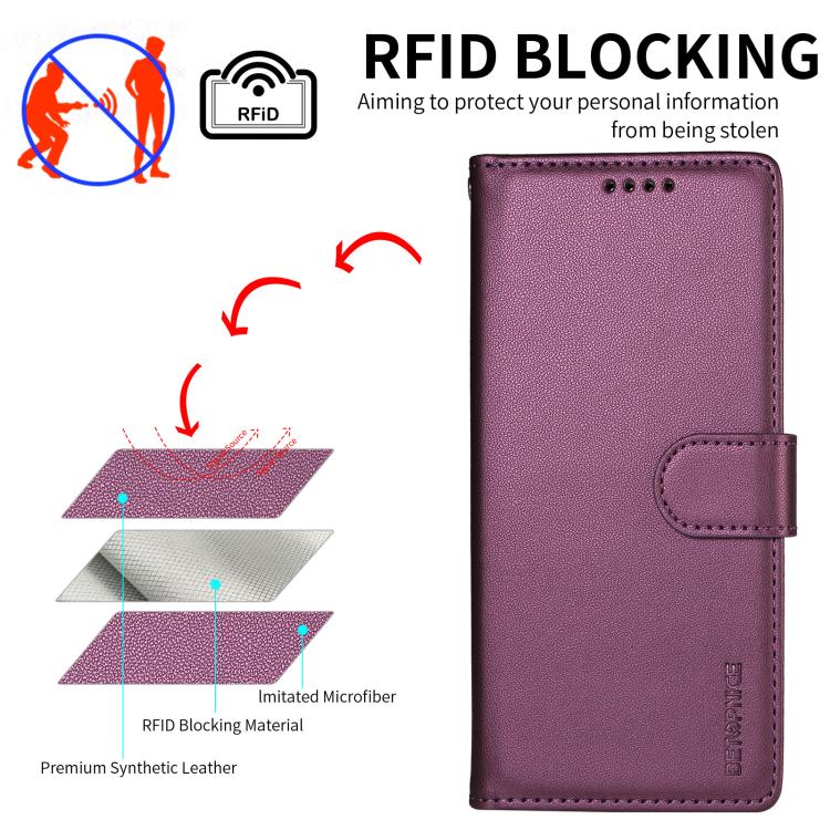 For iPhone 18 BETOPNICE Pearlescent RFID Vegan Leather Phone Case with Strap(Purple) - Image 6