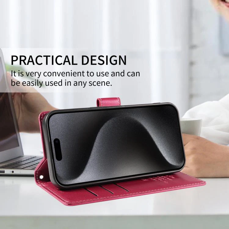 For iPhone 18 BETOPNICE Pearlescent RFID Vegan Leather Phone Case with Strap(Red) - Image 7