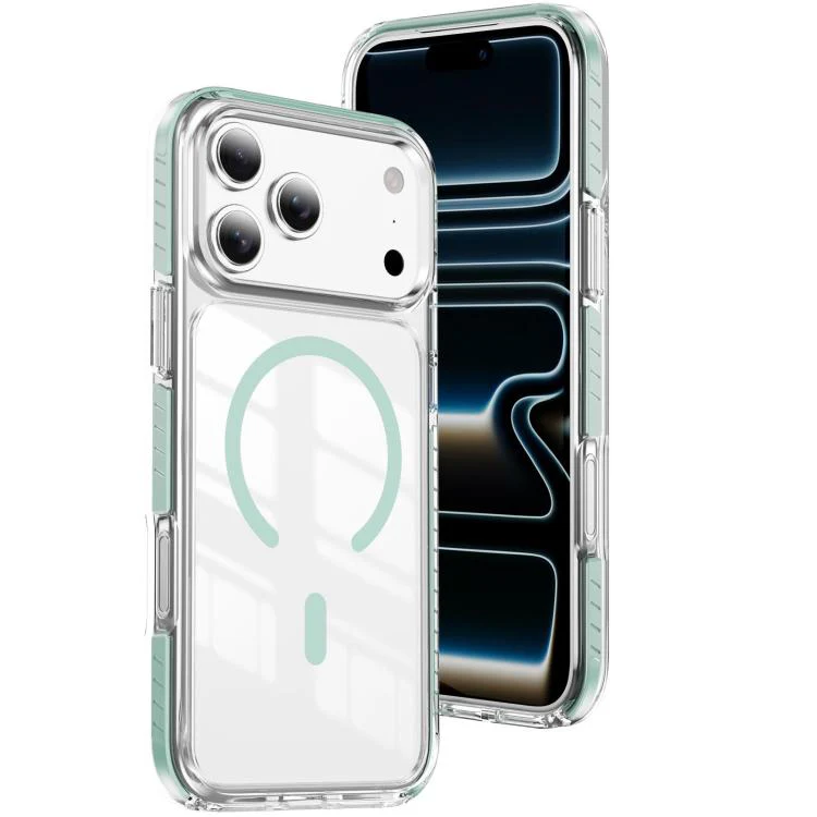 For iPhone 18 Pro Crystal Shield Clear Magnetic Acrylic Hybrid TPU Phone Case(Mint Green)