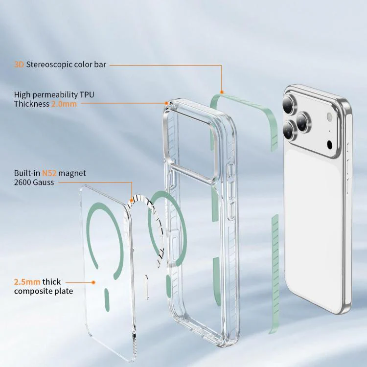 For iPhone 18 Pro Crystal Shield Clear Magnetic Acrylic Hybrid TPU Phone Case(Mint Green) - Image 4