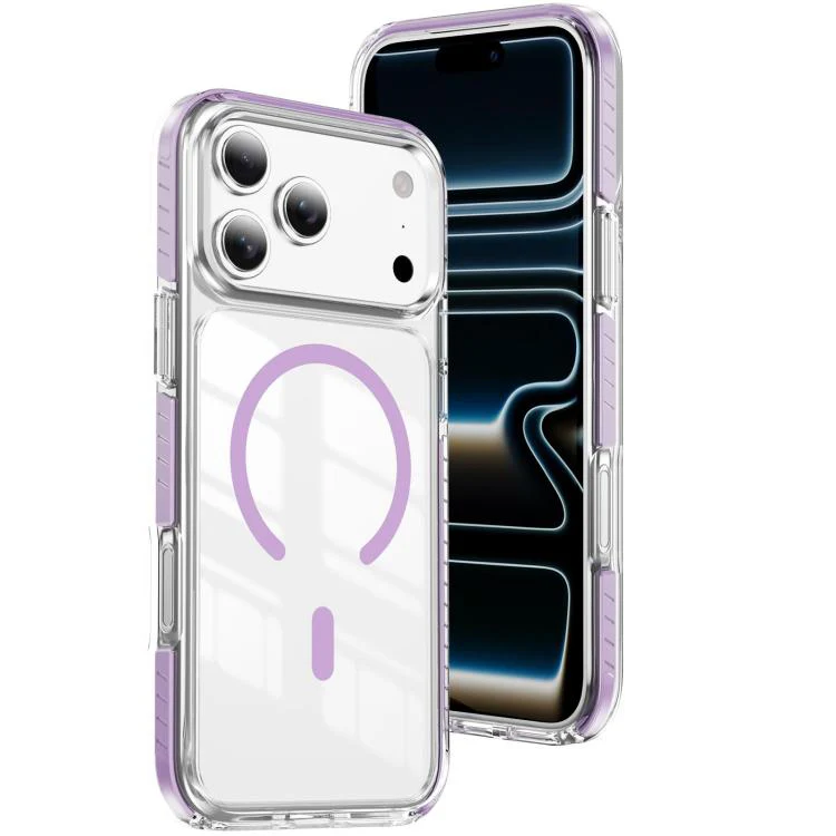 For iPhone 18 Pro Crystal Shield Clear Magnetic Acrylic Hybrid TPU Phone Case(Purple)