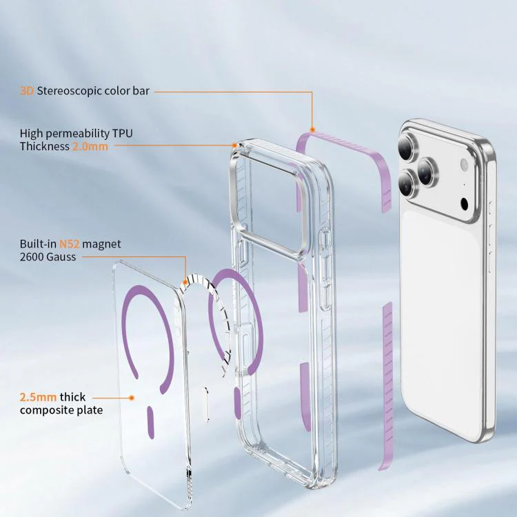For iPhone 18 Pro Crystal Shield Clear Magnetic Acrylic Hybrid TPU Phone Case(Purple) - Image 4