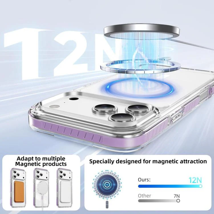 For iPhone 18 Pro Crystal Shield Clear Magnetic Acrylic Hybrid TPU Phone Case(Purple) - Image 5