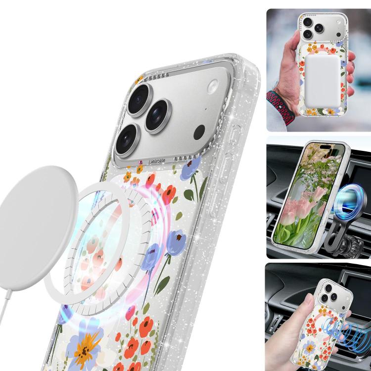 For iPhone 18 Pro Flower Pattern IMD Glitter Magnetic Phone Case(Heart-shaped Flower Clusters) - Image 2